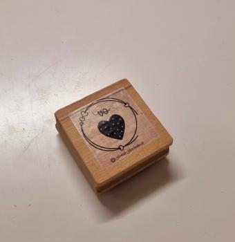 Holzstempel vo Härze mit Punktherz mit Rahmen